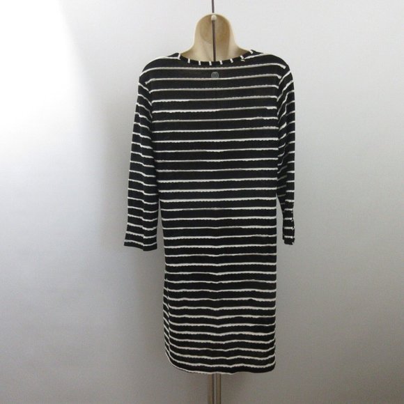 Balance Collection Dress Size Large Black White Scalloped Stripe Size 3/4 Sleeve - Picture 2 of 8